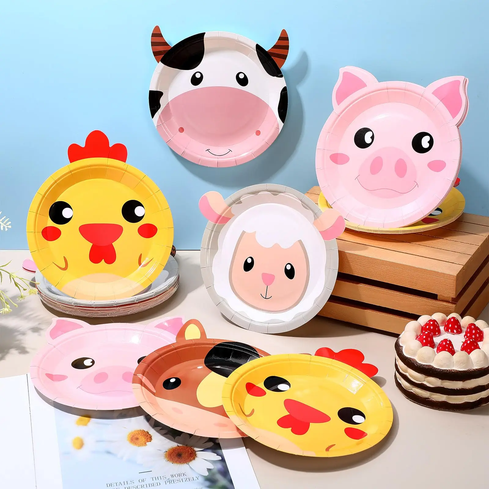 Color: MINT GREEN, Capacity: 480ml - Farm Animals Party Paper Plates Chicken Pig Cow Sheep Horse Disposable Plates Farm Birthday Party Supplies for Baby Shower