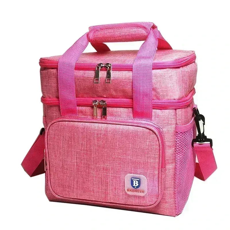 Color: Pink - BAGNEER Thermal Lunch Bag Camping Picnic Food Cooler Bags Insulated Case Waterproof Office School Lunchbag Shoulder Cooling Box