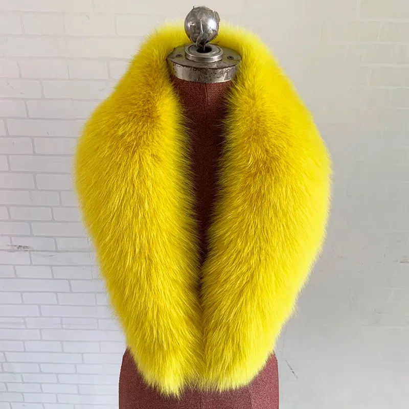 Color: Dark Grey, Size: L - 100% Natural Real Fox Fur Collar For Women Men Coat Jacket Fur Scarf Winter Extra Large Size Neck Warmer Fur Scarf Shawls Wraps