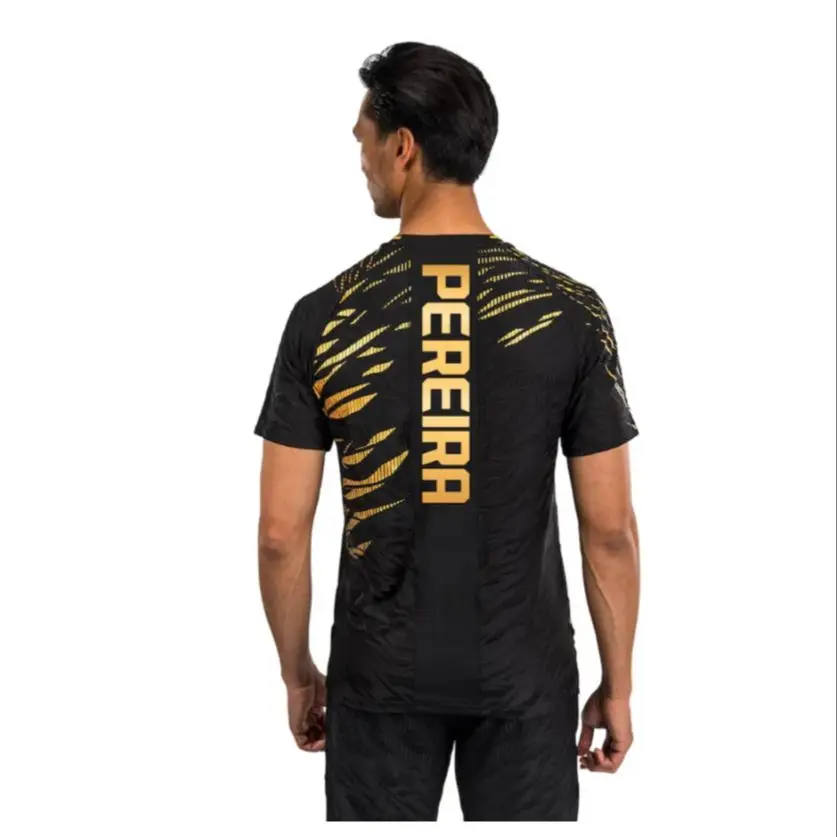 Color: Gold, Size: 6XL - 2025 New quick-drying tops for Summer Men's UFC Fusion by Venum Black/Gold Alex Pereira Authentic Fight Night Champion Walkout