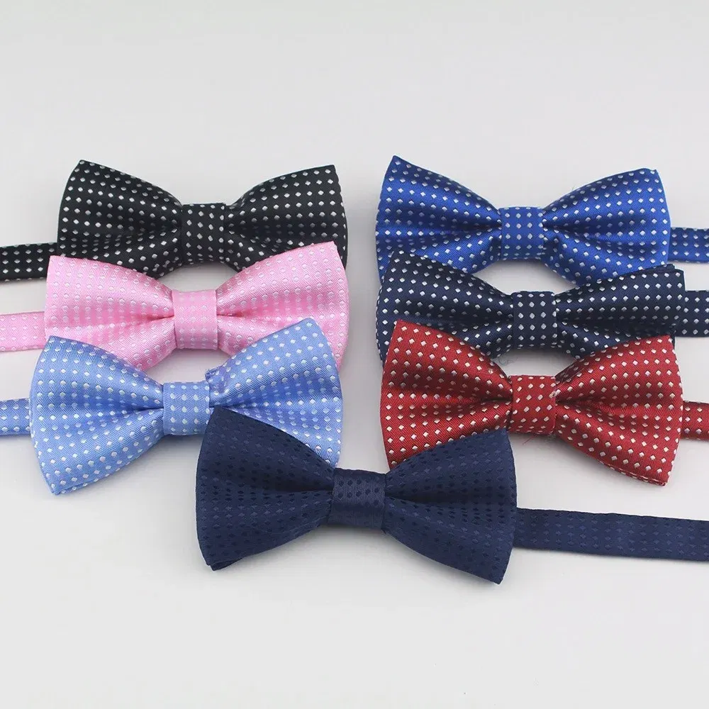 Color: Navy Blue - Korean Formal Dress Dots Bow Ties For Kids Business Bowknot Bridegroom Best Man Bowties Polka Dot Butterfly Cute Neckties Gift