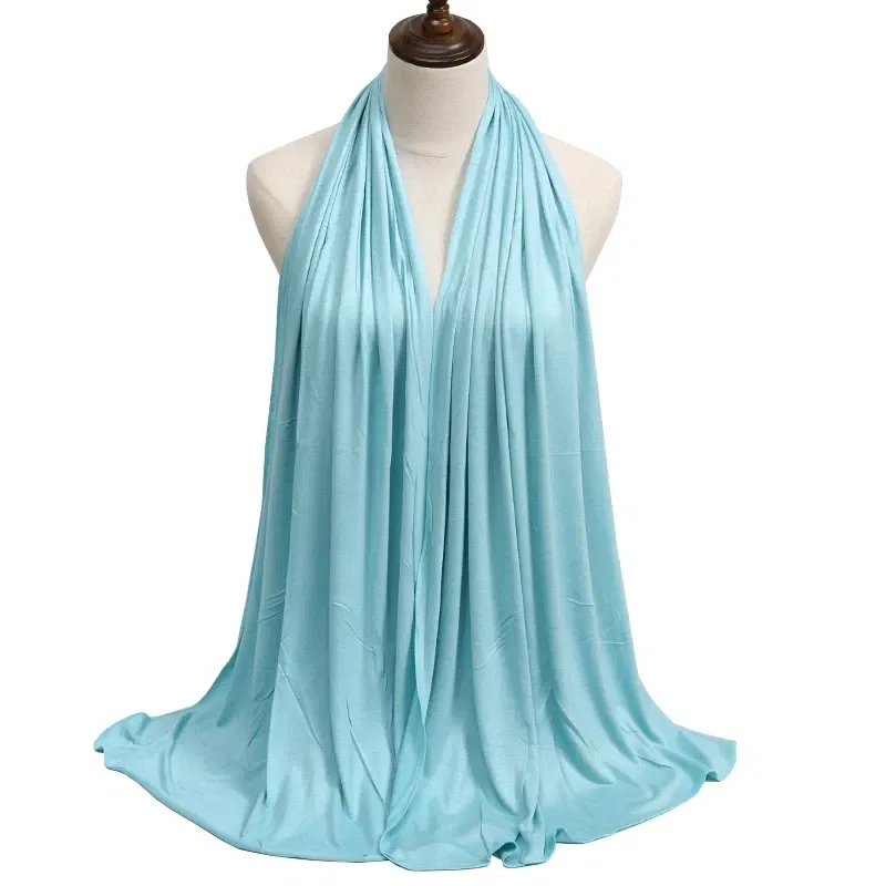 Color: green - Modal Cotton Jersey Hijab Scarf Long Muslim Shawl Plain Soft Turban Tie Head Wraps For Women Africa Headband 170x60cm