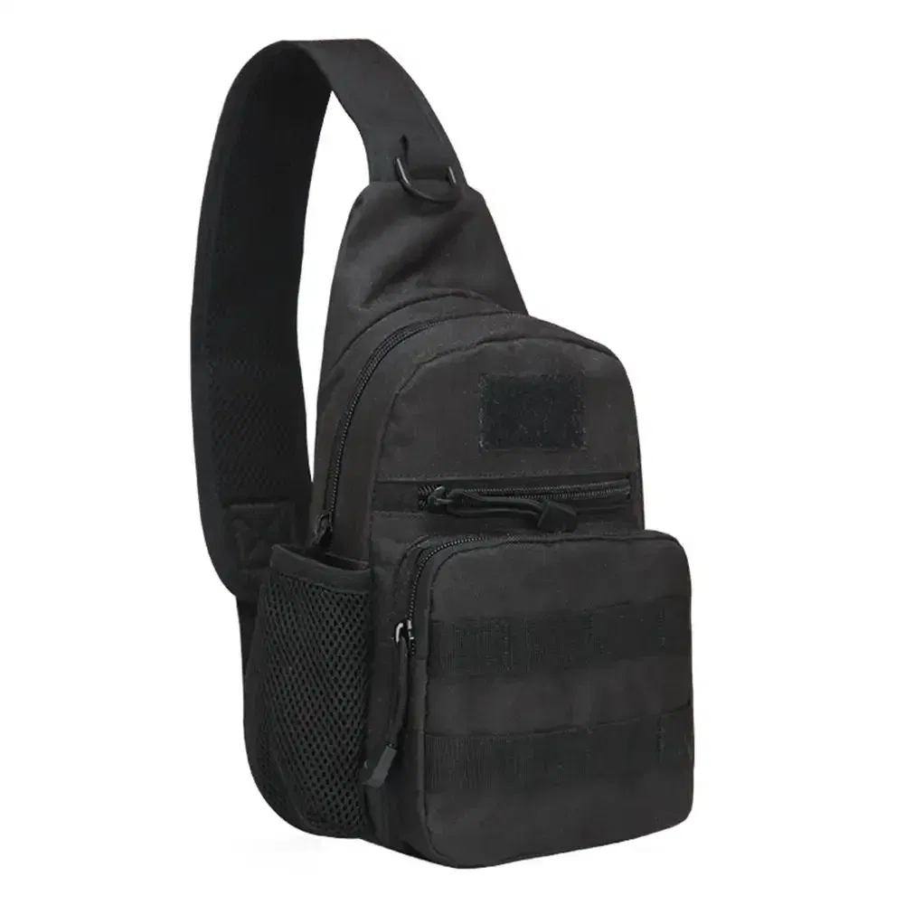 Color: black - Outdoor tactical Camouflage kettle chest bag Men's hiking backpack Nylon hunting fishing camo hiking shoulder bag