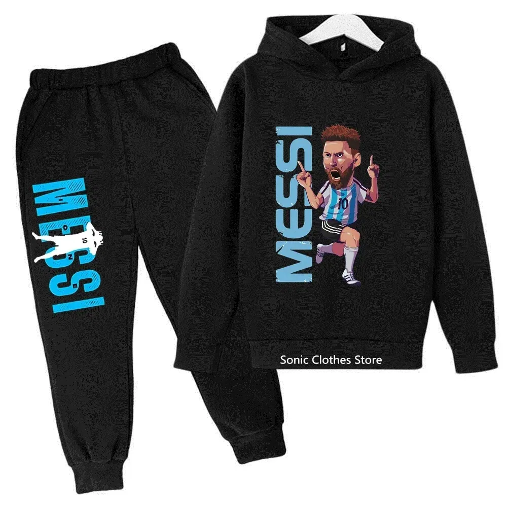 Color: MULTI, Kid Size: 4 - messi avatar printed children's clothing children's autumn and winter hoodies pants 2-piece casual boys and girls suits