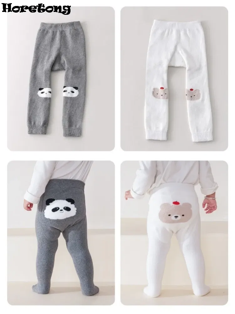 Color: Blue, Kid Size: 3M - Autumn Winter Thickened Baby Pantyhose A-class Girl Stocking Infant Toddler Knit Tights Cute Print High Waist Overall Legging