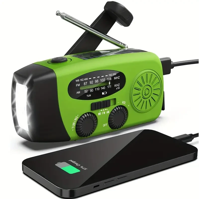 Emergency Hand Crank Radio with 2000mAh Power Bank Phone Charger, AM/FM/NOAA Portable Weather Radio with 3 LED Flashlight