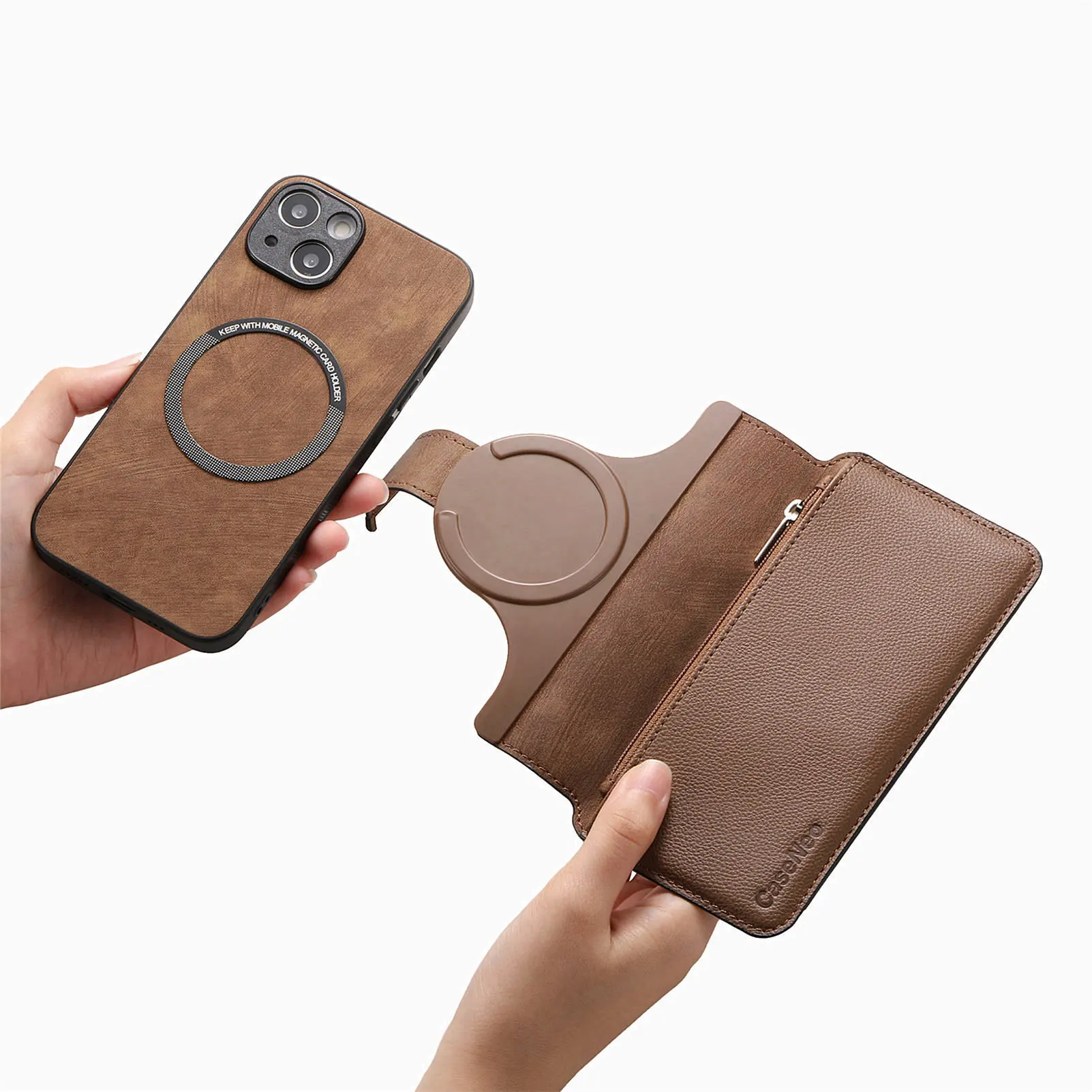 Color: Brown, Material: tpu - With Magsafe Wallet Case For Xiaomi Poco X6 X5 X3 M6 M5S M4 M3 F6 F5 Pro F3 C31 Zipper Leather Multi 6 Card Slot Removable Cover
