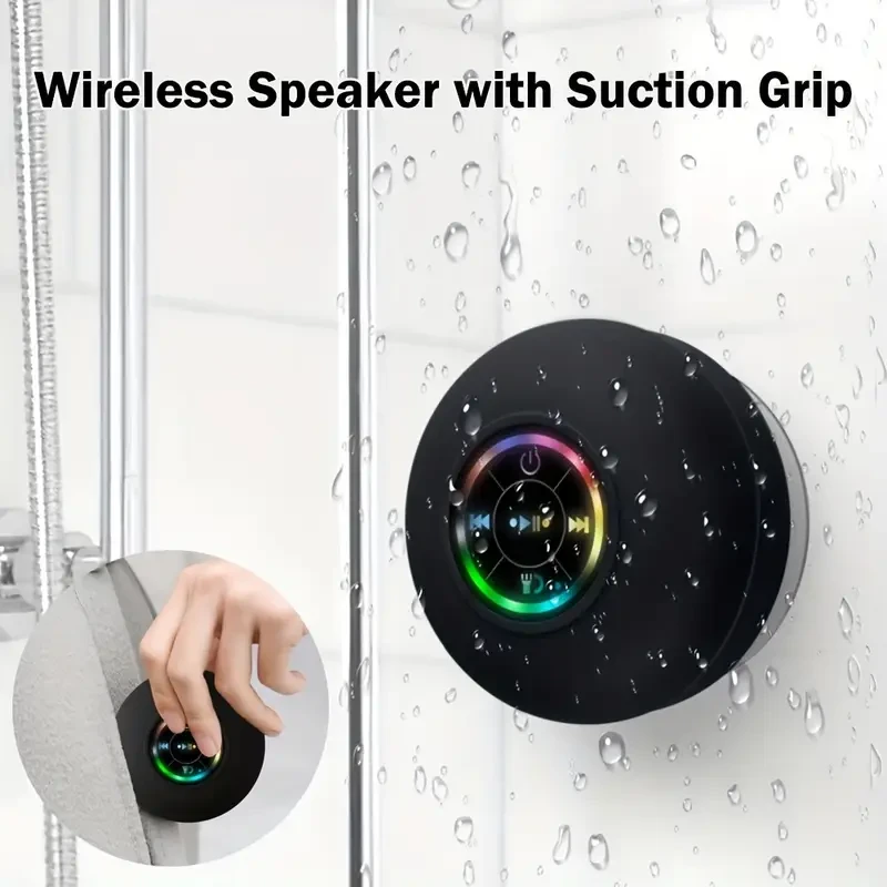 Portable Wireless Speaker With Suction Cup, USB Rechargeable Black Speaker With 2 Hours Play Time 3.7V/ 400mah Battery 5.0 Wireless Version Life For Parties