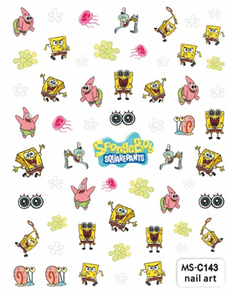 Color: Grad Purple - 1PCS Miniso Spongebob Cartoon Nail Stickers Nail Art Decoration Cute Hello Kitty Stitch Nail Art Stickers Nail Art Supplies