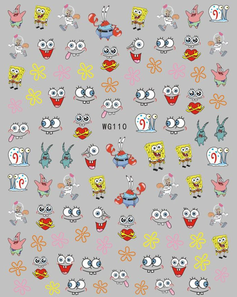 Color: Grad Purple - 1PCS Miniso Spongebob Cartoon Nail Stickers Nail Art Decoration Cute Hello Kitty Stitch Nail Art Stickers Nail Art Supplies