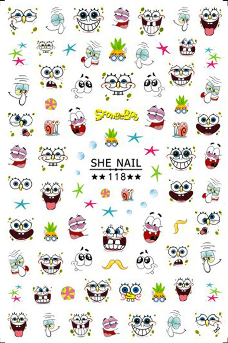 Color: Grad Purple - 1PCS Miniso Spongebob Cartoon Nail Stickers Nail Art Decoration Cute Hello Kitty Stitch Nail Art Stickers Nail Art Supplies