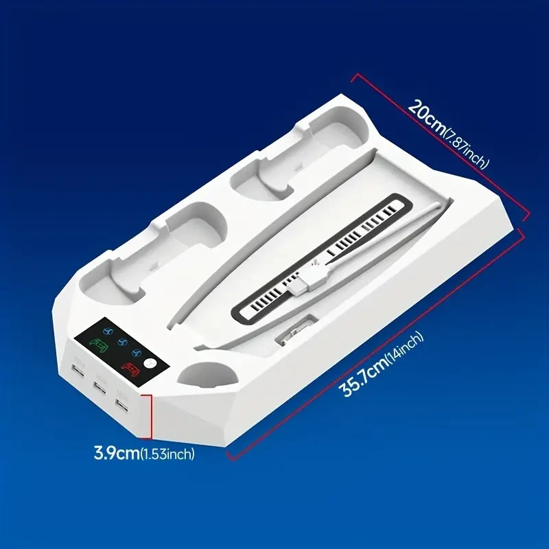 For PS5 Stand And Cooling Station With Dual Controller Charging Station For PS 5 Console, For PS5 Accessories Incl. Controller Charger, Cooling Fan, Headset Holder, 3 USB Hub, Media Slot, Screw White