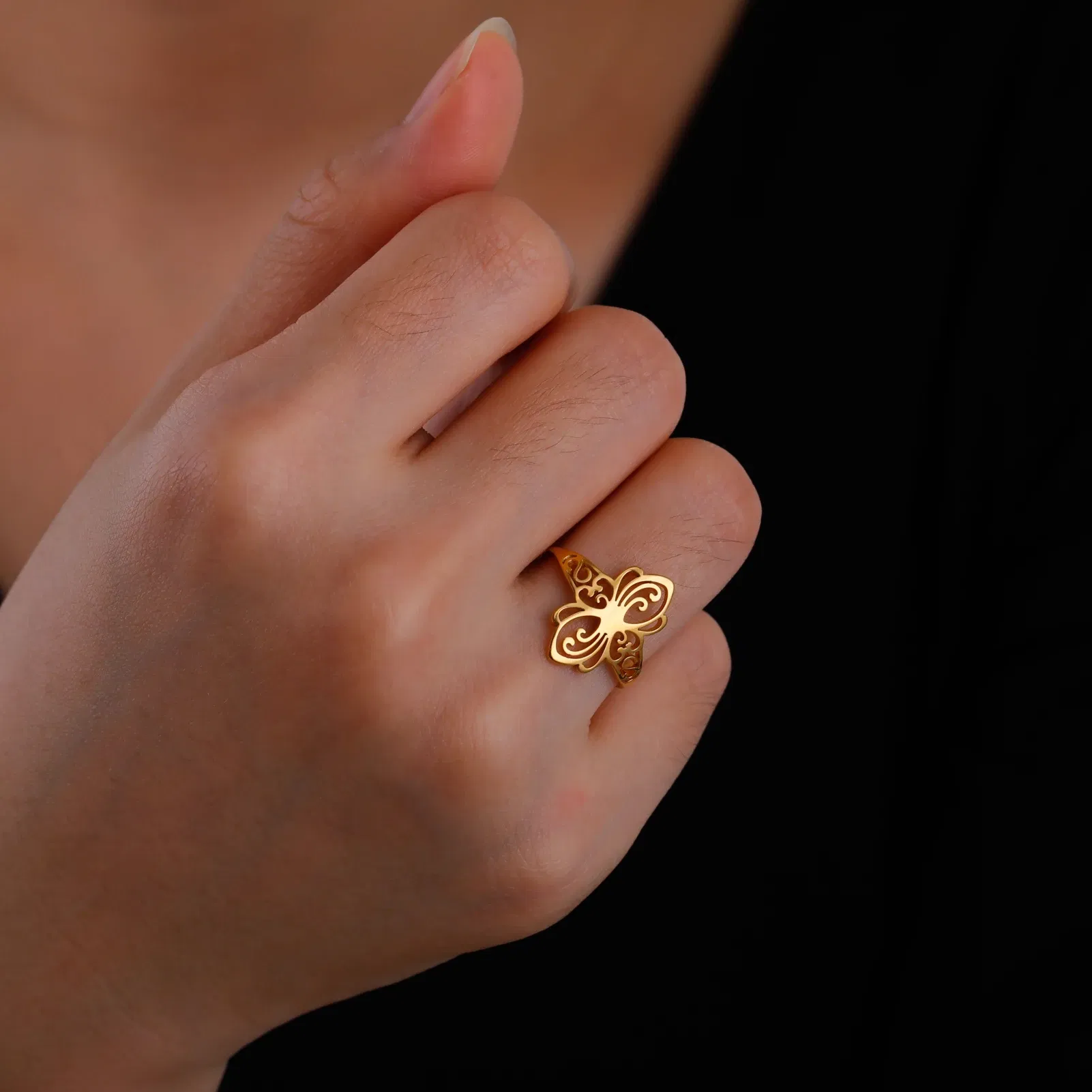 Main Stone Color: black, Ring Size: 11 - Skyrim Filigree Ring Stainless Steel Gold Color Elegant Finger Rings Women Bohemian Jewelry Wedding Band Gift Wholesale
