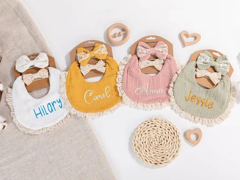 Color: Yellow, Kid Size: 3M - Personalized embroidered baby bib, baby pure cotton gauze bib, mouth in water, baby anti spitting, newborn bib, men's and women'