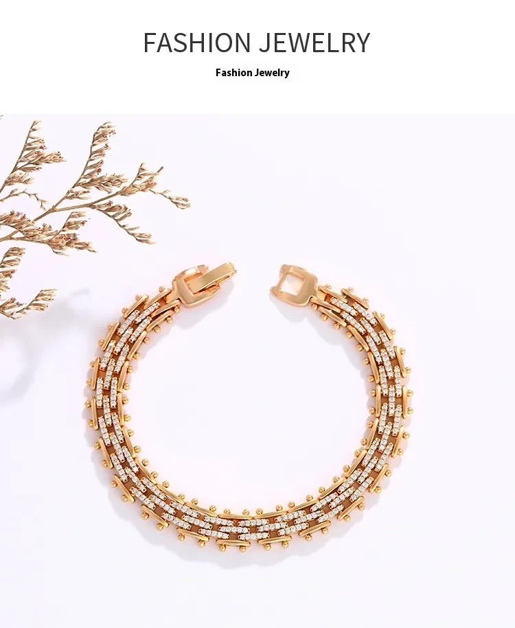 Alloy Jewelry Fashion Personality Micro-inlaid Thick Type Full Zirconium Bracelet