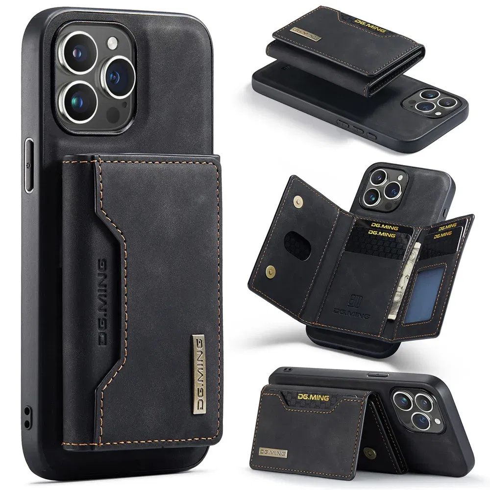 Color: black, Material: PVC - 2 In 1 Case For iPhone 16 15 14 13 12 11 Pro Max Plus XS Max XR 8 Plus SE 2022 Wallet Magnetic Leather Card Holder Pocket Cover