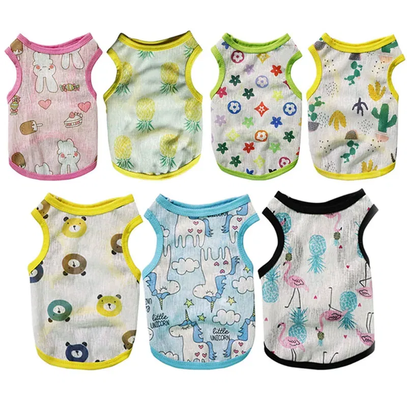 Color: Pink, Size: S - Summer Dog Vest Ultra Thin Breathable Mesh Cloth Pet T-shirt for Small Dogs Cute Cartoon Print Puppy Cat Cheap Clothes Costumes