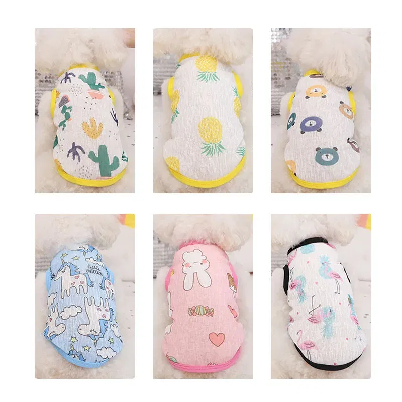 Color: Pink, Size: S - Summer Dog Vest Ultra Thin Breathable Mesh Cloth Pet T-shirt for Small Dogs Cute Cartoon Print Puppy Cat Cheap Clothes Costumes