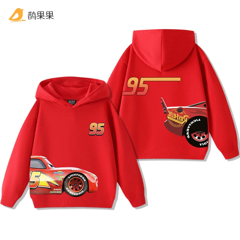Color: Blue, Kid Size: 2T - Cars Lightning McQueen Fun Printed Kids Boys Girls Hooded Sweatshirt Fall and Winter Casual Fashion Warm Student Hoodie