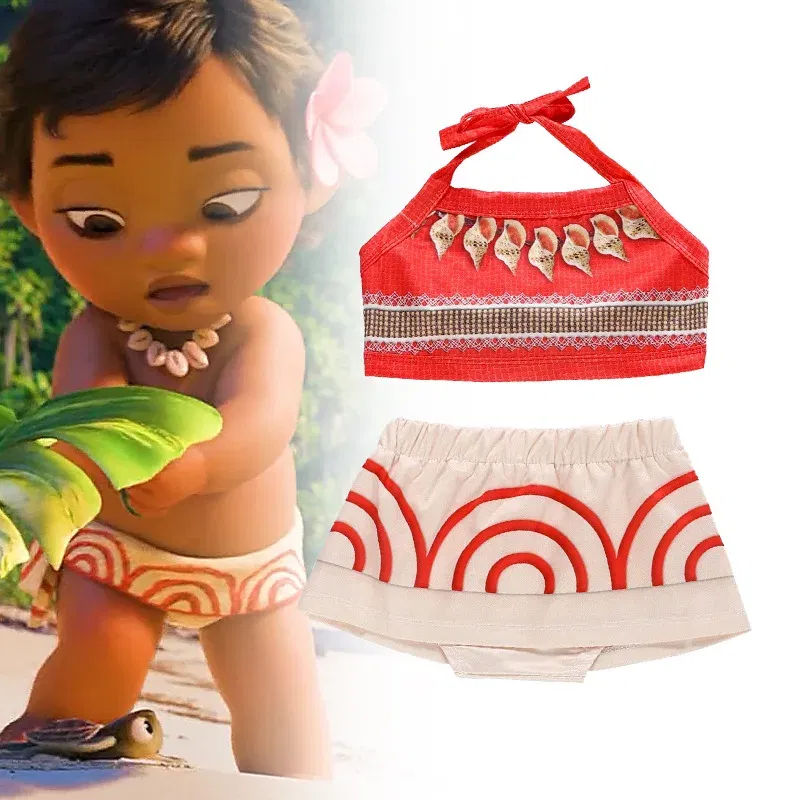 Color: army green, Kid Size: 12 - Little Girls Cospaly DISNEY Moana Kids Two Pcs Set Top +Pants Infant Vaiana Role Play Festival Princess Costume Casual Clothes