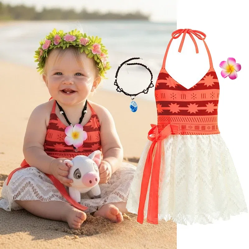 Color: army green, Kid Size: 12 - Little Girls Cospaly DISNEY Moana Kids Two Pcs Set Top +Pants Infant Vaiana Role Play Festival Princess Costume Casual Clothes
