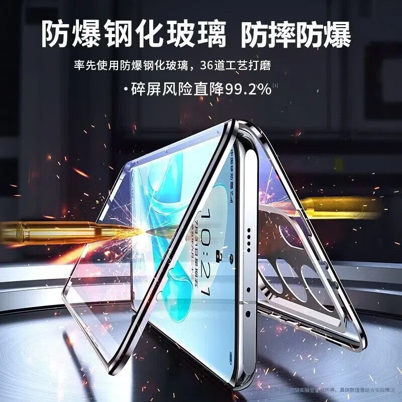 Color: green, Material: ABS - 360 Full Case For Vivo V29 5G V27 Pro V27E V25 V23 Double Sided Magnetic Adsorption Metal Capa Tempering Glass Clear Phone Cover