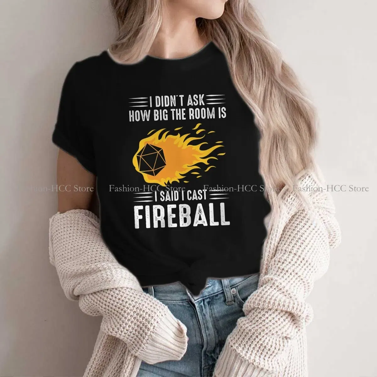 Color: WHITE, Size: M - I Cast Fireball Wizard Sorcerer DM Gift TTRPG Newest Polyester TShirts DND Game Female Graphic Streetwear T Shirt Round Neck