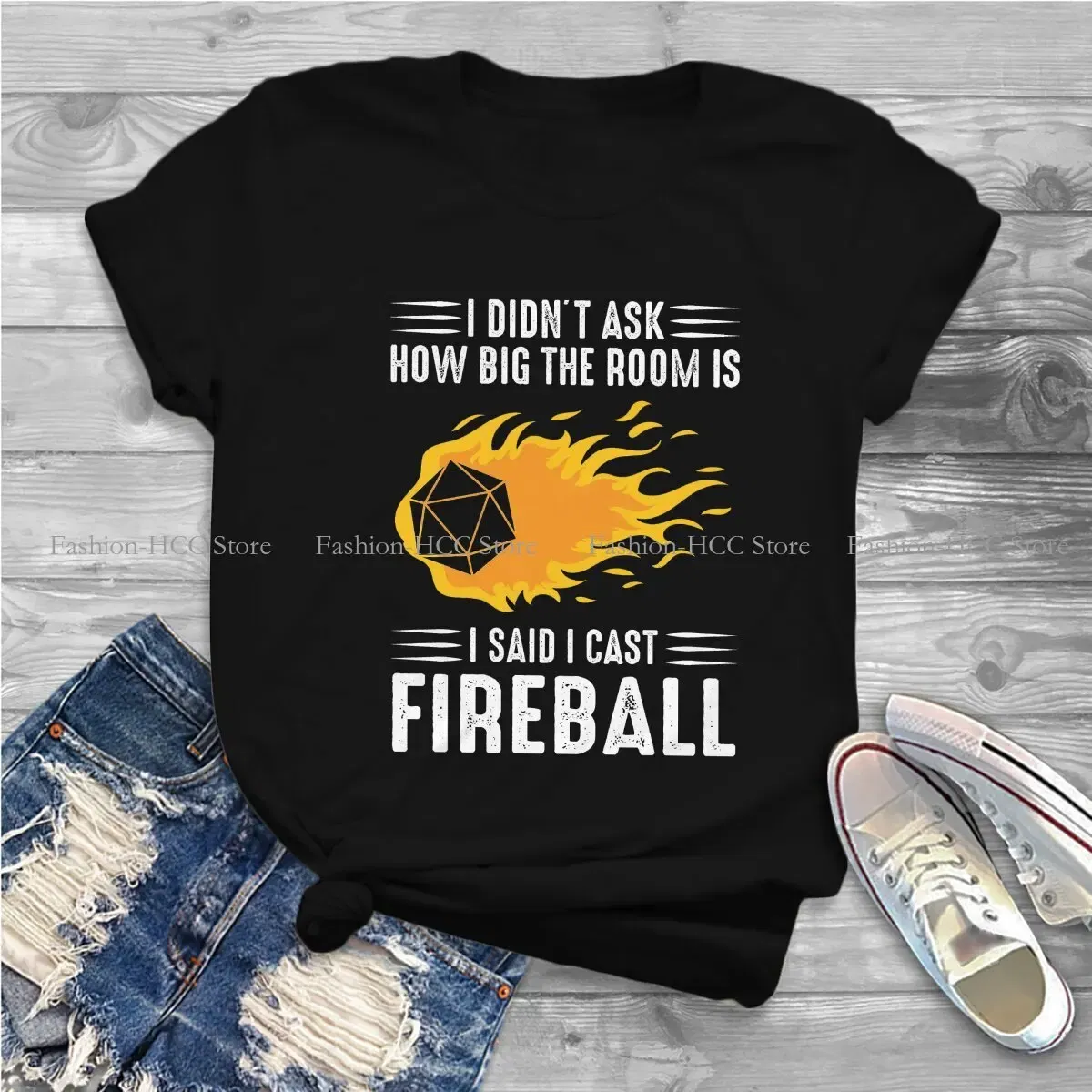 Color: WHITE, Size: M - I Cast Fireball Wizard Sorcerer DM Gift TTRPG Newest Polyester TShirts DND Game Female Graphic Streetwear T Shirt Round Neck