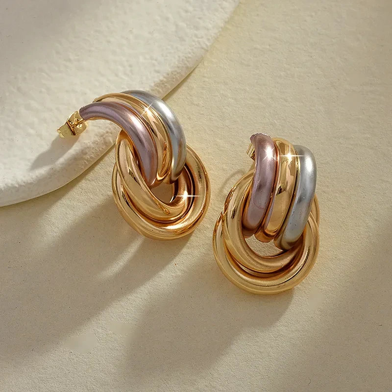 Women's Gold Color Ring String Double Layer Earrings