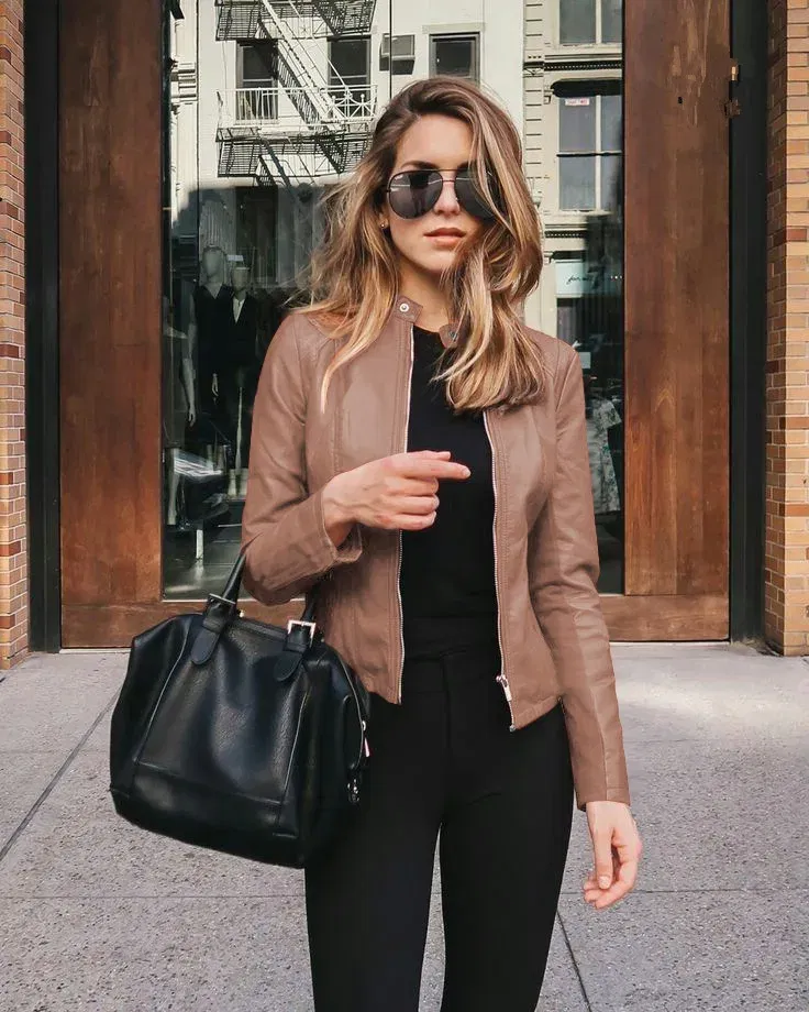 Color: Gold, Size: XXL - Womens Spring Full Long Sleeve Jacket Coat Autumn Leather Blazer Winter Zipper Outwear Suit Cardigan Female  Jackets