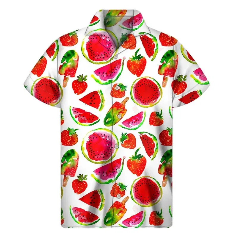 Color: army green, Size: L - Tropical Watermelon Graphic Hawaiian Shirt Summer Street Short Sleeves 3d Printed Fruits Button Shirts Men Clothes Lapel Blouse