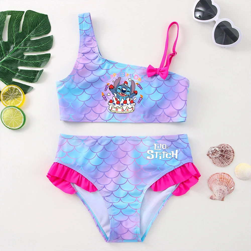 Color: Orange, Size: XL - Lilo Stitch Girls Tankini Swimsuits Summer Beach wear Children Kids Wear Bathing Suits Two-pieces Bikini Dresses Fashion