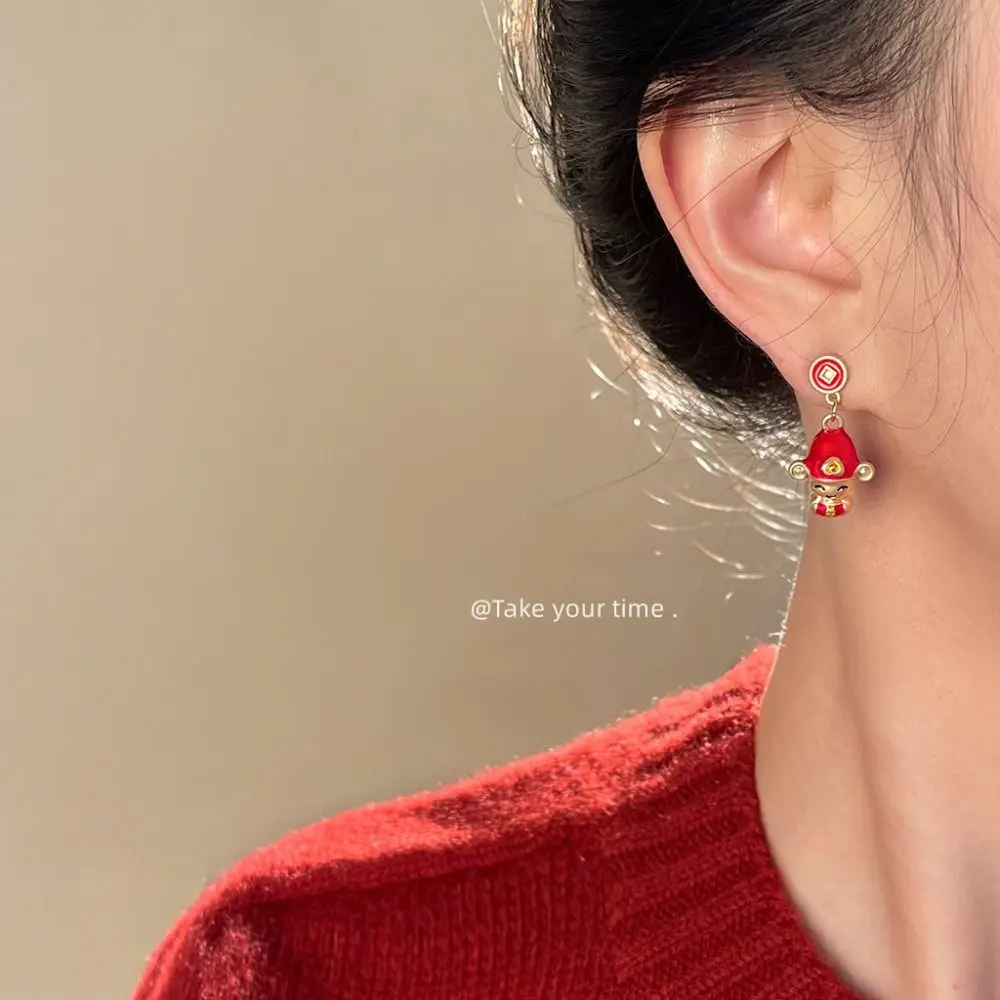 Metal Color: black chrome - Chinese Style New Year Earrings Heart God of Wealth Snake Year Drop Earring Tassels Ear Decor 2025 Women Earrings Women