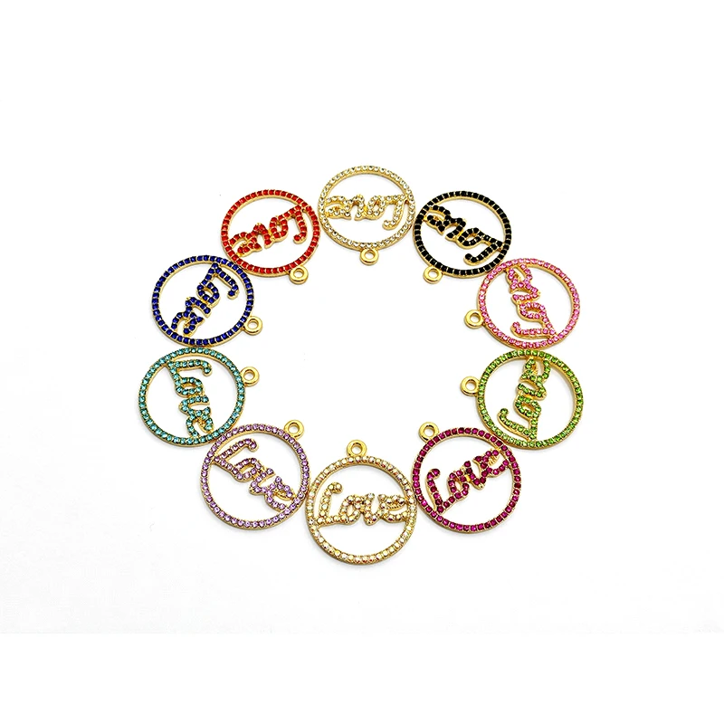 Metal color: SILVER PLATED, Ships From: CHINA - 10pcs Love Circular Letter Charms with Rhinestones for Bracelet Bangle Jewelry Making DIY Accessories Wholesale LER029- LER030