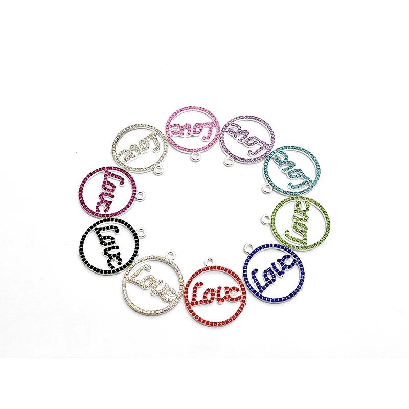Metal color: SILVER PLATED, Ships From: CHINA - 10pcs Love Circular Letter Charms with Rhinestones for Bracelet Bangle Jewelry Making DIY Accessories Wholesale LER029- LER030