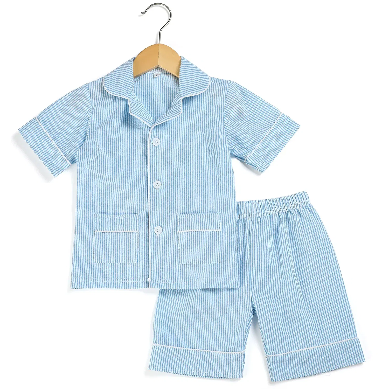 Color: green, Ships From: CHINA, Kid Size: 2T - Ruffkids 100% Cotton Summer Kids Pajamas Sleepwear Seersucker Striped Matching Pjs Boys Clothes Loungewear Girls Pyjamas Set
