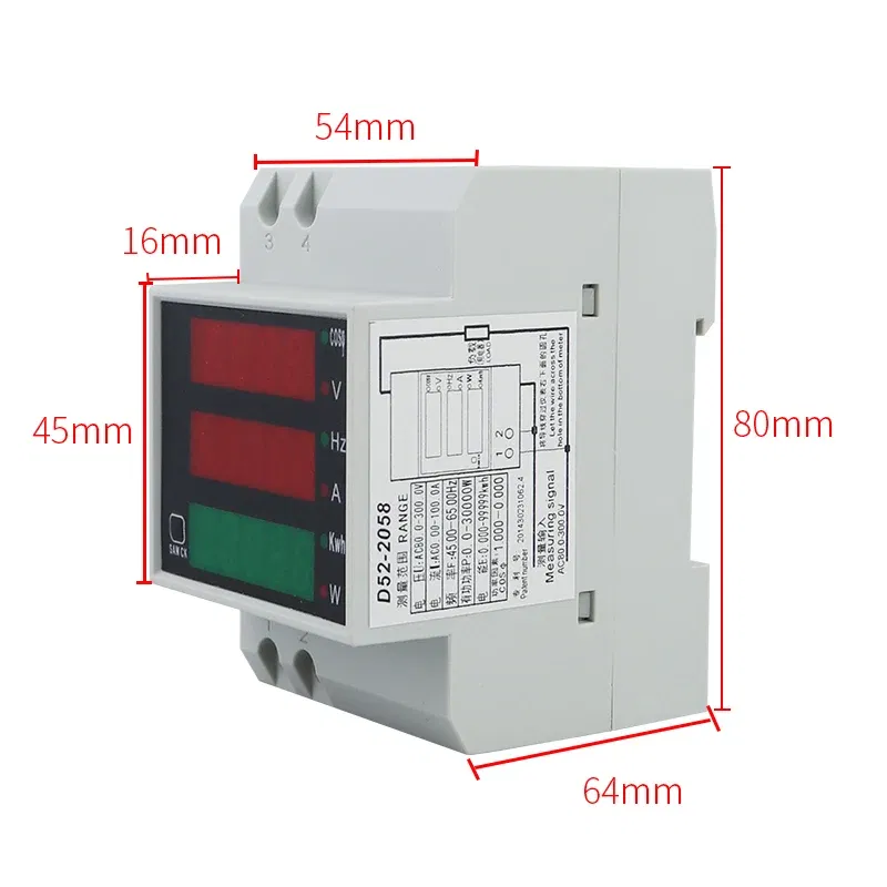 Color: WHITE, Ships From: CHINA - D52-2058 Wattmeter Din rail Volt current Meter Power Factor digital meter AC80-300V multi-function  kwh Hz meter 0-100A