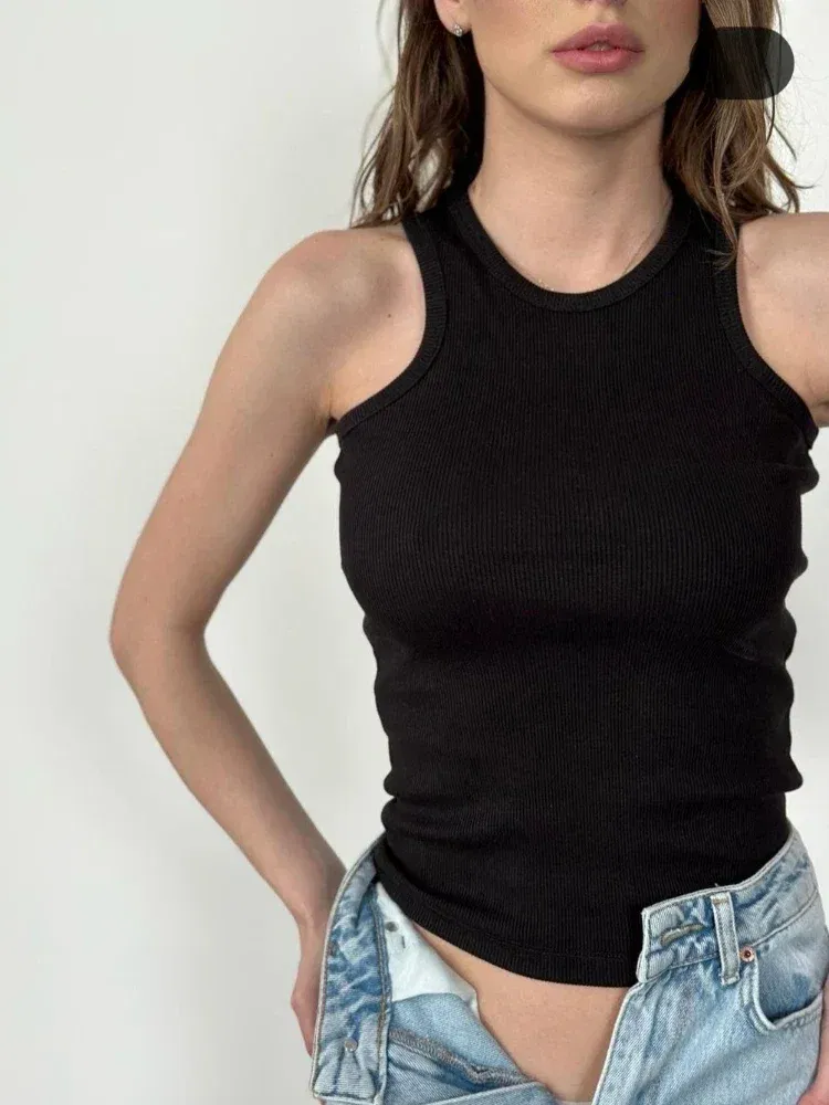 Color: DEEP BLUE, Size: S - Women's Tees Sleeveless 100% Cotton Tops Summer O Neck Tanks & Camis Vest Slim Solid Sexy Crop Tops for Women Fashion