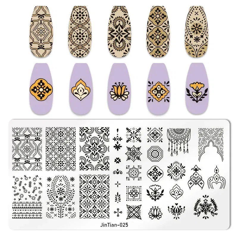 Color: Dark Grey - 1PC Nail Art Stamp Plate Geometric Line DIY Stamping Image Plate 6*12CM Nail Stamping Plate Stainless Steel Plate Stencil JTY150