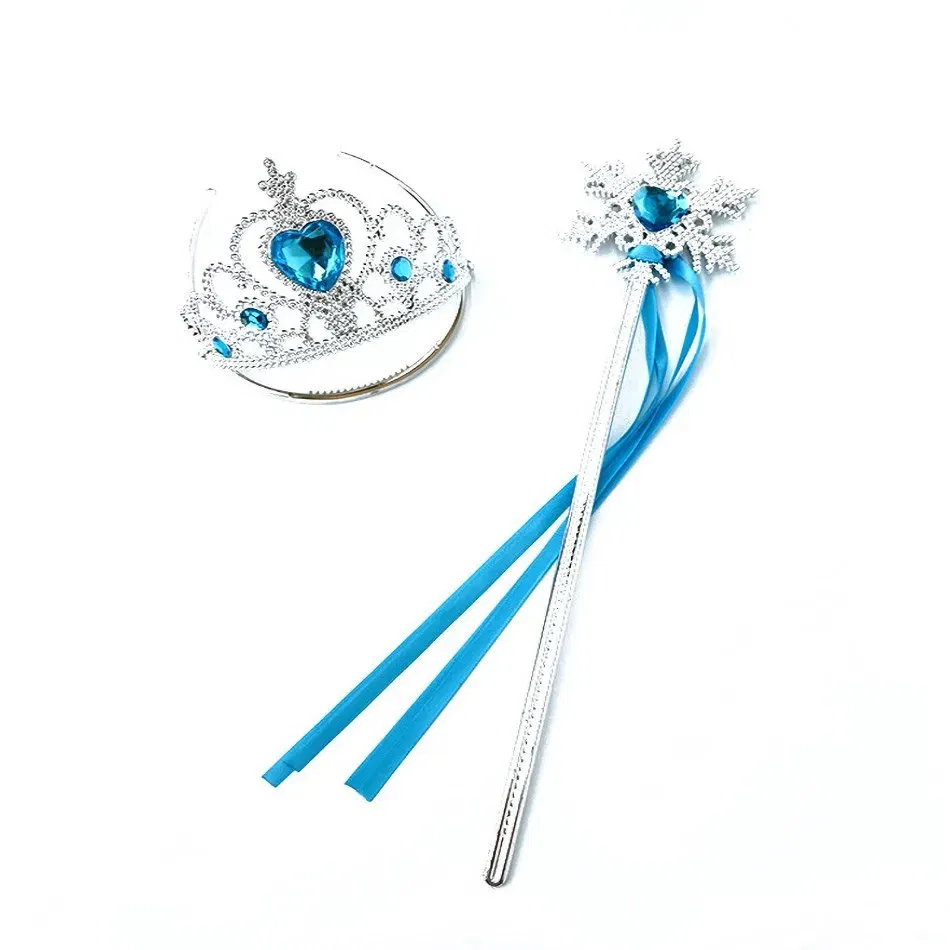 Color: Pink - Girls Princess Accessories Kids Party Costume Aurora Belle Sofia Snow Queen Elsa Anna Magic Wand Crown Tiara Gloves Wig Braid