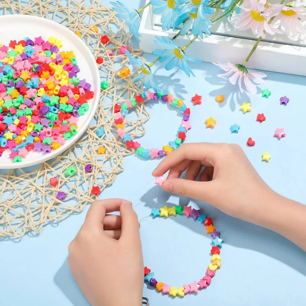 Color: Gold - 500pcs DIY Handmade Beaded Children's Toy Creative Loose Spacer Beads Crafts Making Bracelet Necklace Jewelry Kit Girl Toy Gift
