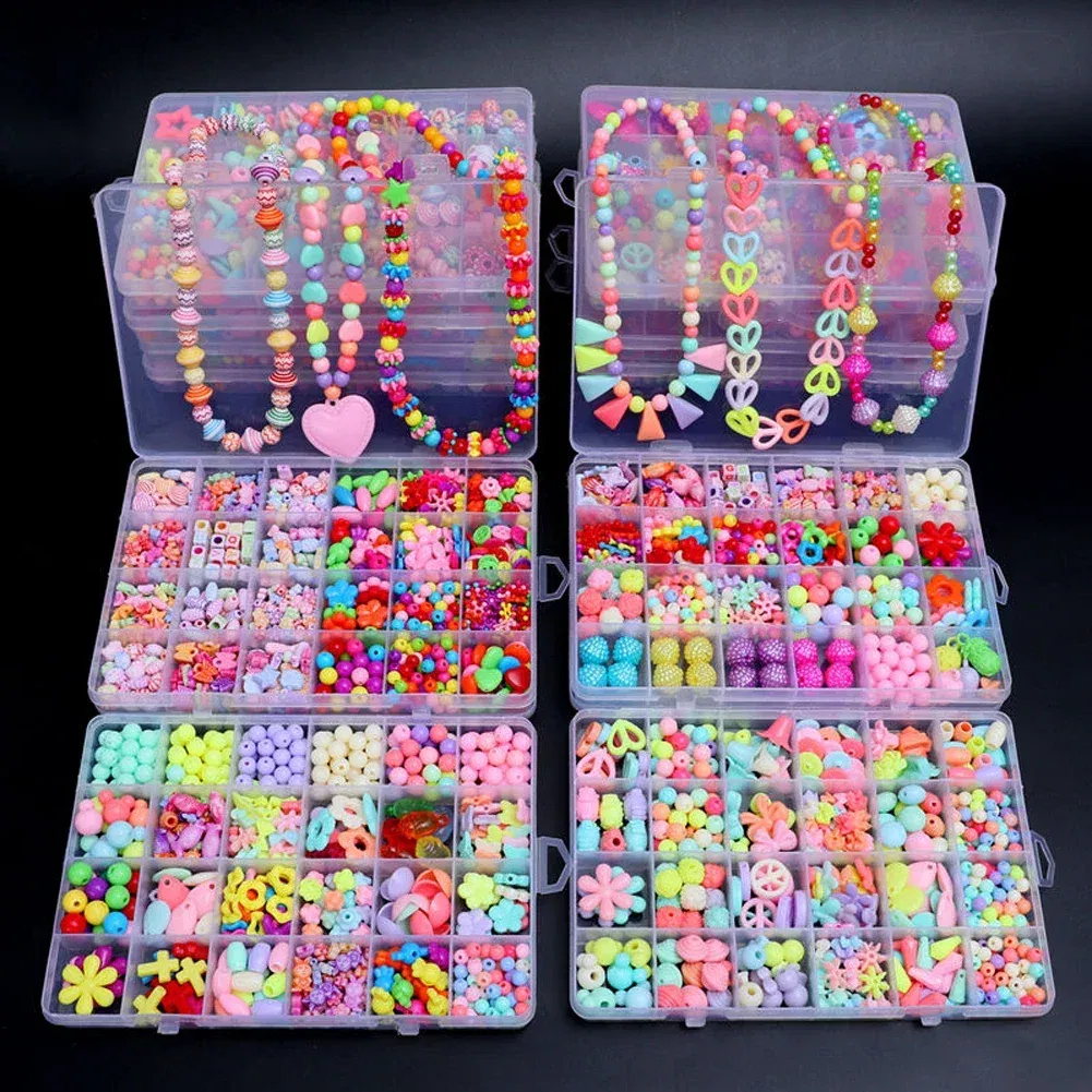 Color: Gold - 500pcs DIY Handmade Beaded Children's Toy Creative Loose Spacer Beads Crafts Making Bracelet Necklace Jewelry Kit Girl Toy Gift