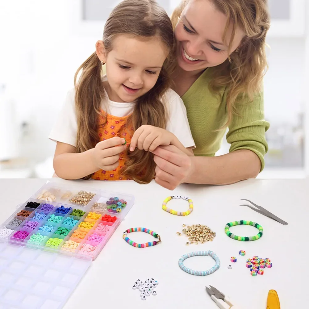Color: Gold - 500pcs DIY Handmade Beaded Children's Toy Creative Loose Spacer Beads Crafts Making Bracelet Necklace Jewelry Kit Girl Toy Gift