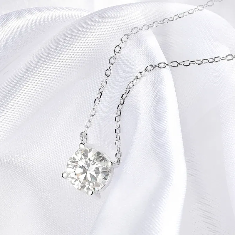 Gem Color: WHITE, Metal Color: Rhodium Plated - Smyoue White Gold Plated 1-10CT Moissanite Necklace for Women Classic Four Claws Pendant Wedding Jewelry 925 Sterling Silver GRA
