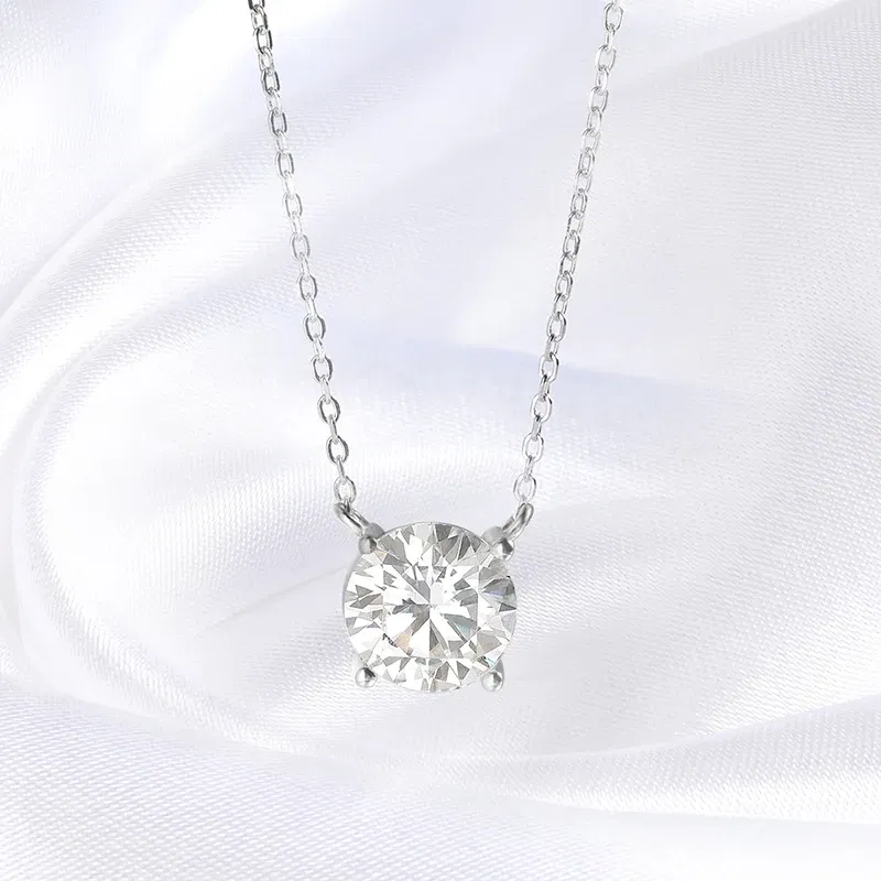 Gem Color: WHITE, Metal Color: Rhodium Plated - Smyoue White Gold Plated 1-10CT Moissanite Necklace for Women Classic Four Claws Pendant Wedding Jewelry 925 Sterling Silver GRA