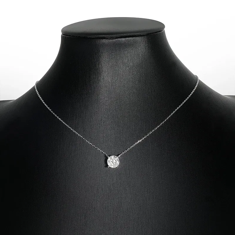 Gem Color: WHITE, Metal Color: Rhodium Plated - Smyoue White Gold Plated 1-10CT Moissanite Necklace for Women Classic Four Claws Pendant Wedding Jewelry 925 Sterling Silver GRA
