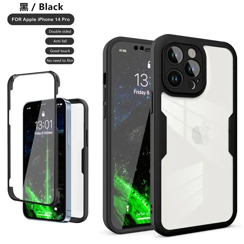 Color: black, Compatible-Phone Models: For iPhone XS Max, Ships From: CN - Clear 360 Full Wrap Phone Case For iPhone 17 Pro Max 16 15 14 13 12 11 SE2/SE3 Xr Xs 8 Plus Film With Lens Protection Back Cover