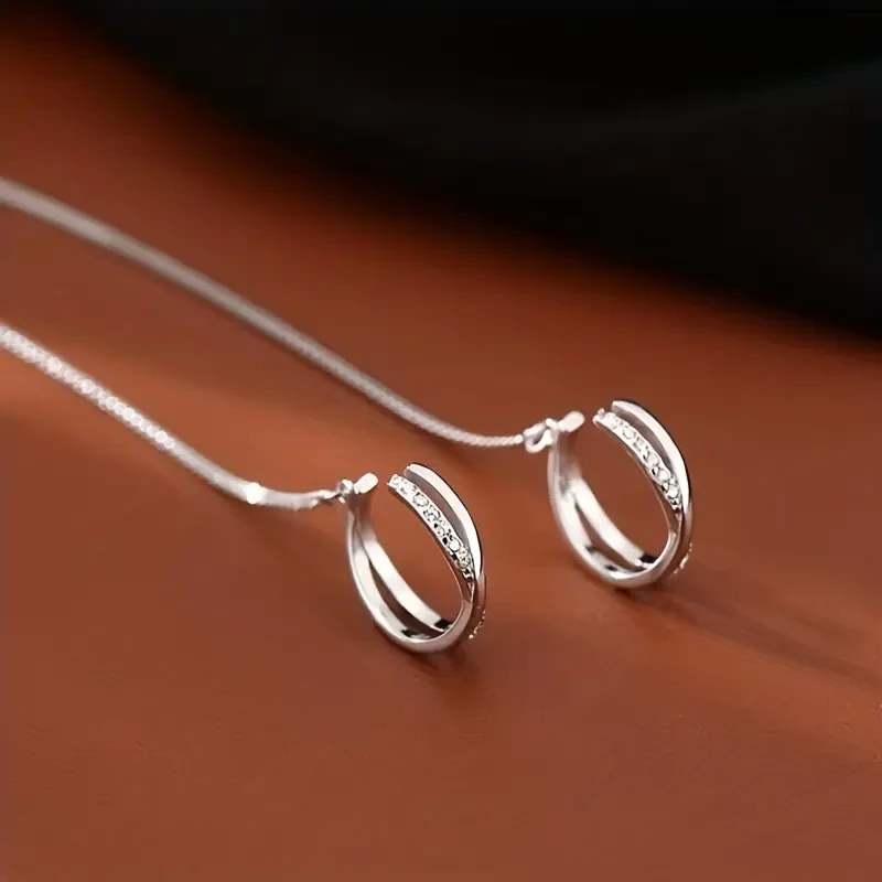 Sparkling Zircon Ear Cuff Threader Earrings