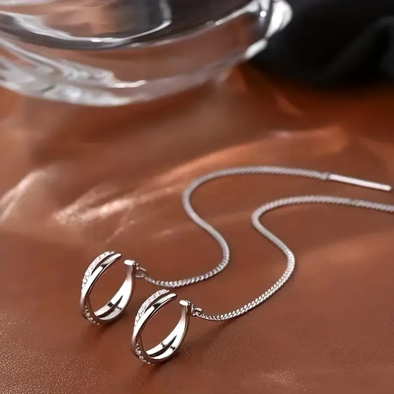 Sparkling Zircon Ear Cuff Threader Earrings