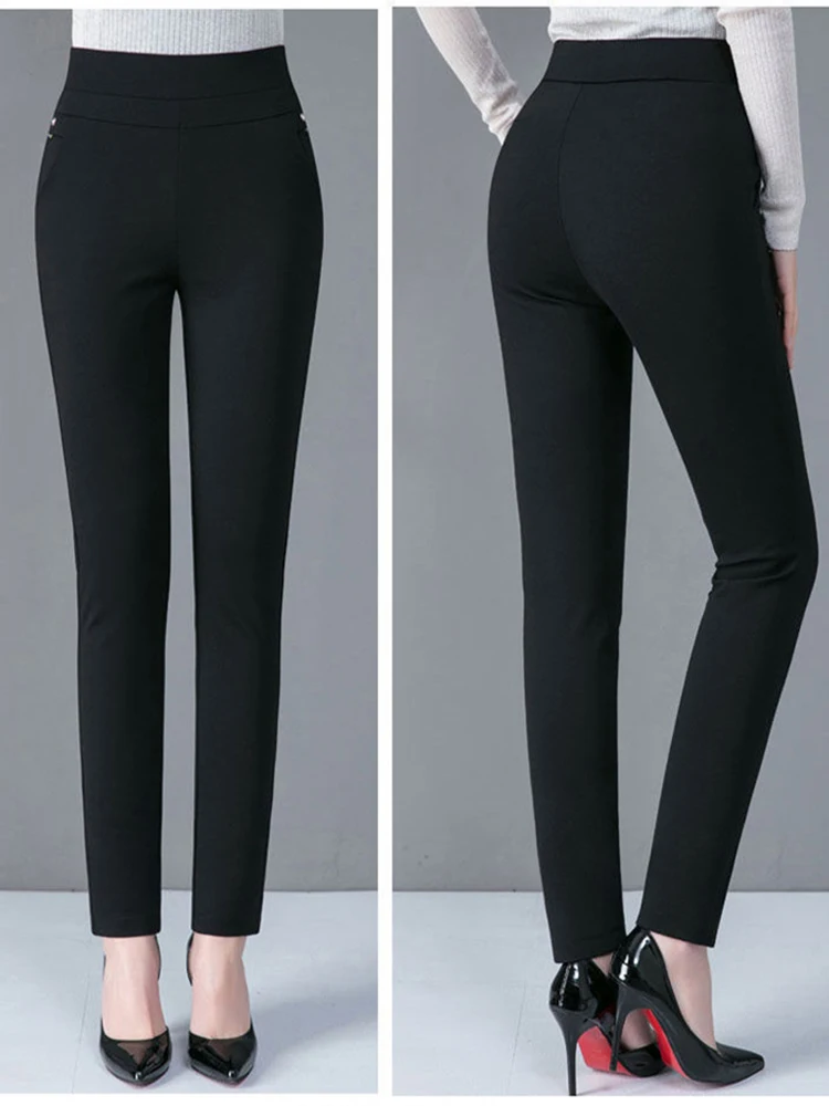 Color: Ivory, Size: XXL - Thin & Thick Warm Winter Pencil Pants Womens Snow Plush Strench Lady OL SkinnyTrousers Femal Thichen Slim Clothing Leggings